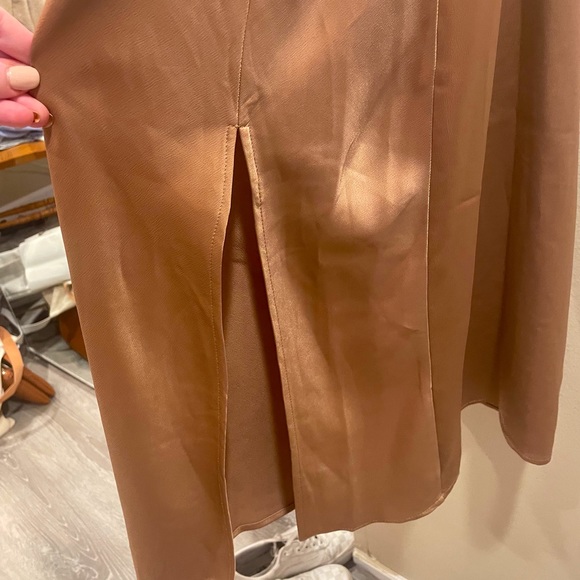 Forever 21 Tan/Gold Satin Cowl Neck Midi/Maxi Dress with slit - Size Small - Picture 6 of 7